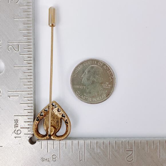Vintage 1960s Stick Pin Porcelain Hand Painted Heart Floral Cabochon Gold Tone - Picture 9 of 10